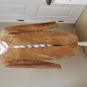 Vintage 100% Leather Suede Coat with Embroidered Collar